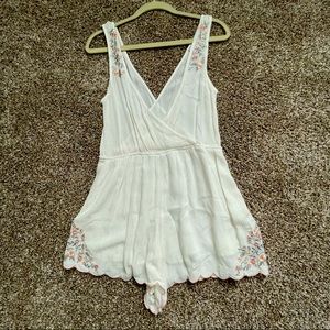 Tobi Queens Embroidered Plunging Romper